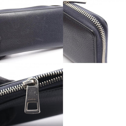 GUCCI GG Metal Round Zip Leather Wallet Navy