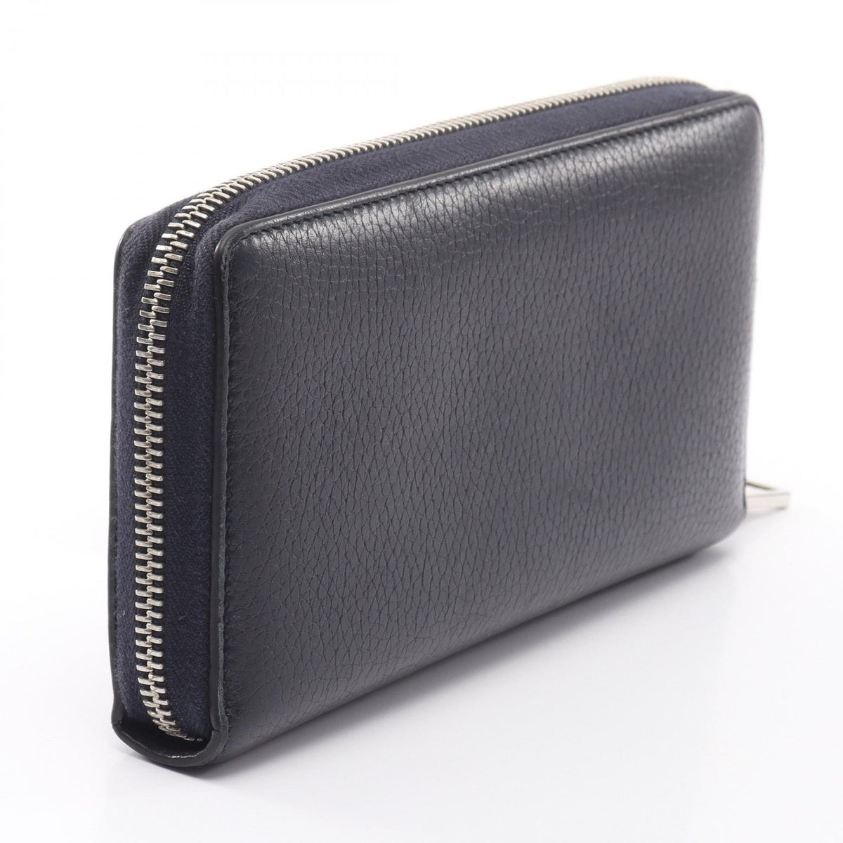 GUCCI GG Metal Round Zip Leather Wallet Navy