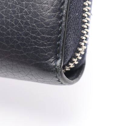 GUCCI GG Metal Round Zip Leather Wallet Navy
