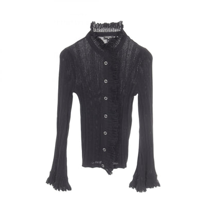 CHANEL Coco Mark Button Frill Knit Blouse Size 38