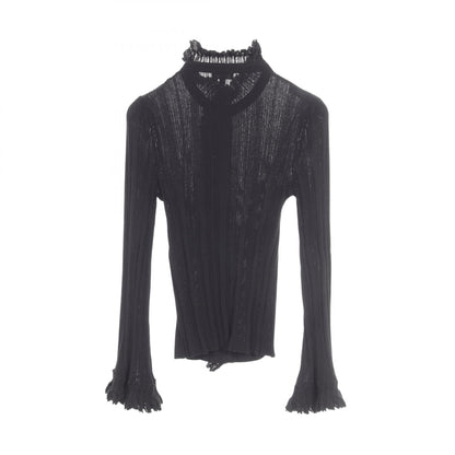 CHANEL Coco Mark Button Frill Knit Blouse Size 38