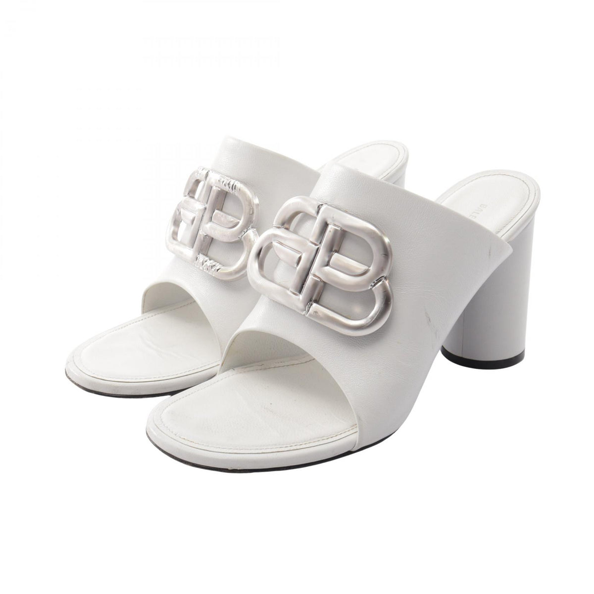BALENCIAGA BB BB Logo Leather Sandals White Size 36