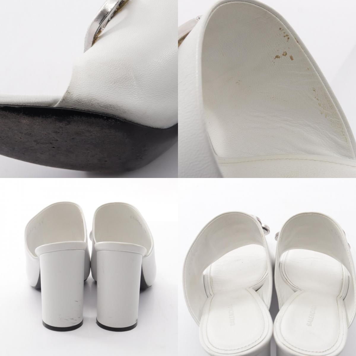 BALENCIAGA BB BB Logo Leather Sandals White Size 36