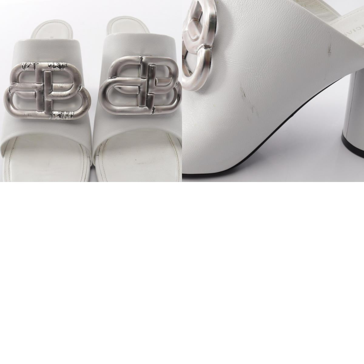 BALENCIAGA BB BB Logo Leather Sandals White Size 36
