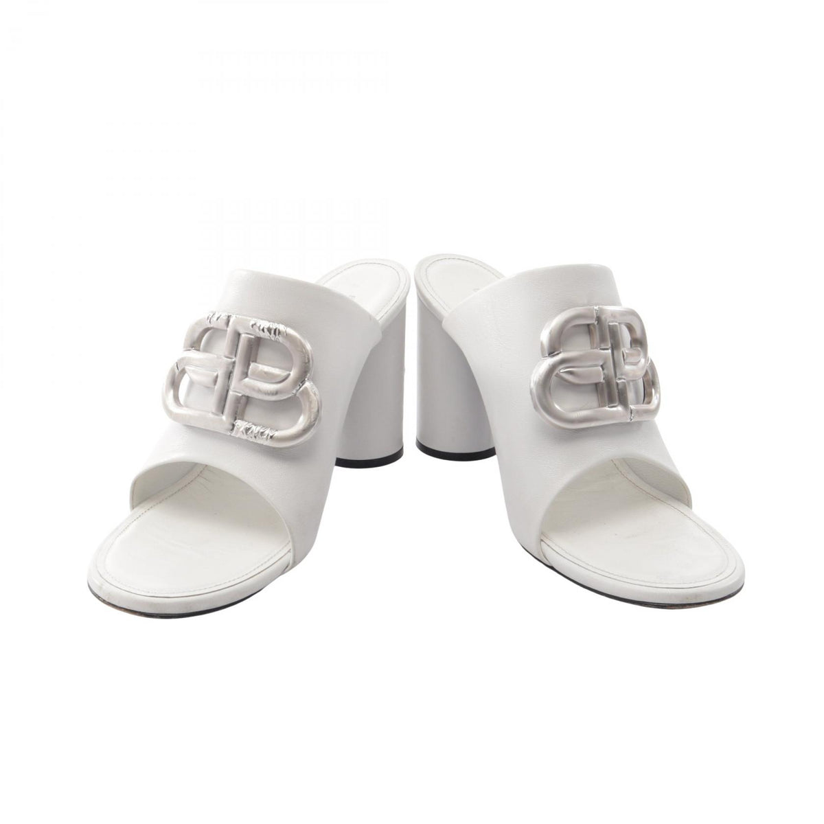 BALENCIAGA BB BB Logo Leather Sandals White Size 36