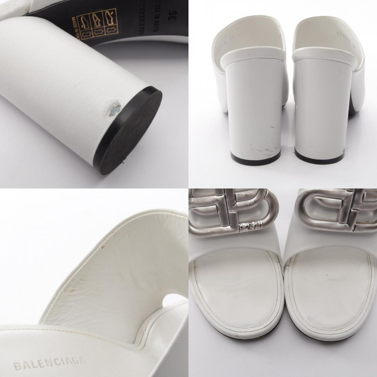 BALENCIAGA BB BB Logo Leather Sandals White Size 36