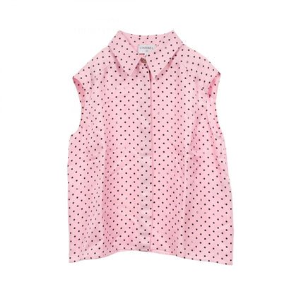 CHANEL Coco Mark Dot Sleeveless Silk Blouse Size 36