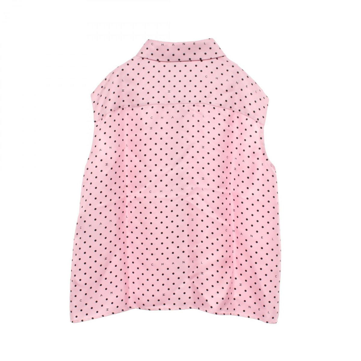 CHANEL Coco Mark Dot Sleeveless Silk Blouse Size 36