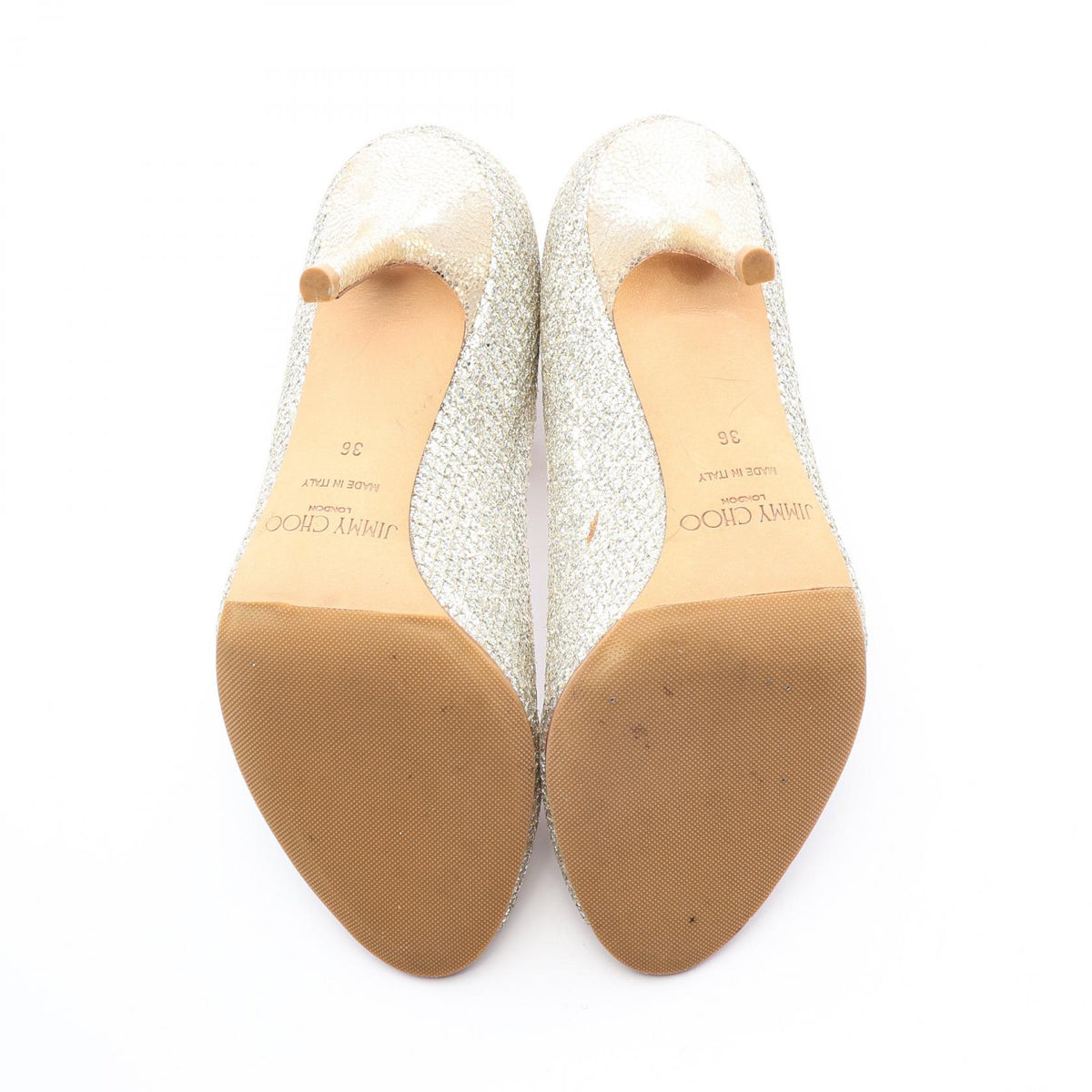 JIMMY CHOO Open Toe Pumps Gold Glitter Size 36
