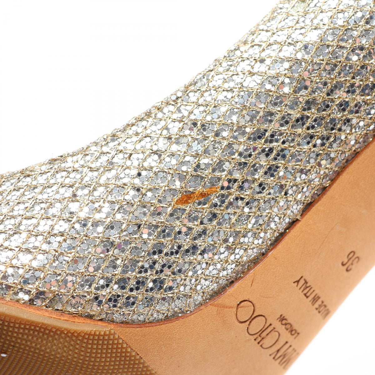 JIMMY CHOO Open Toe Pumps Gold Glitter Size 36