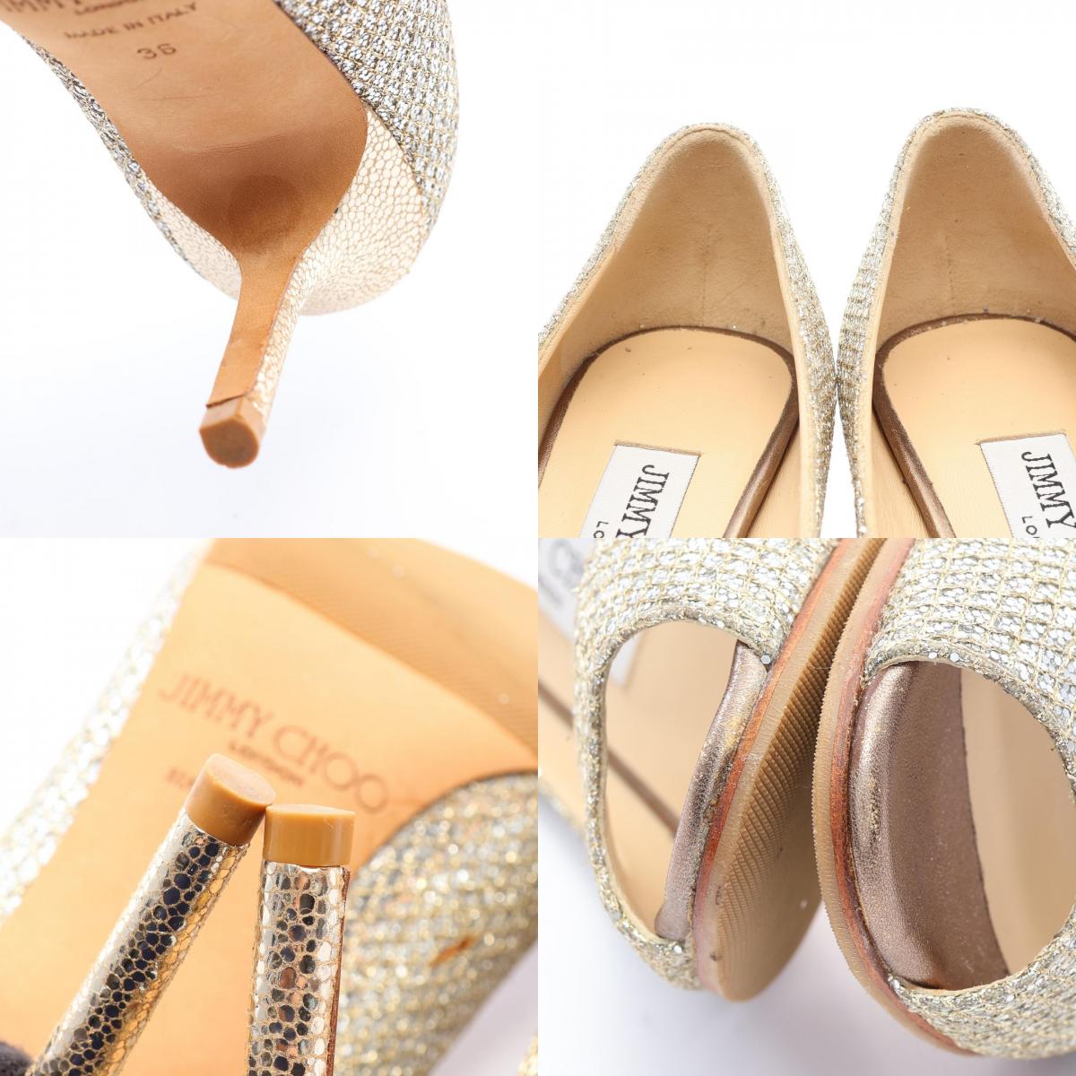JIMMY CHOO Open Toe Pumps Gold Glitter Size 36