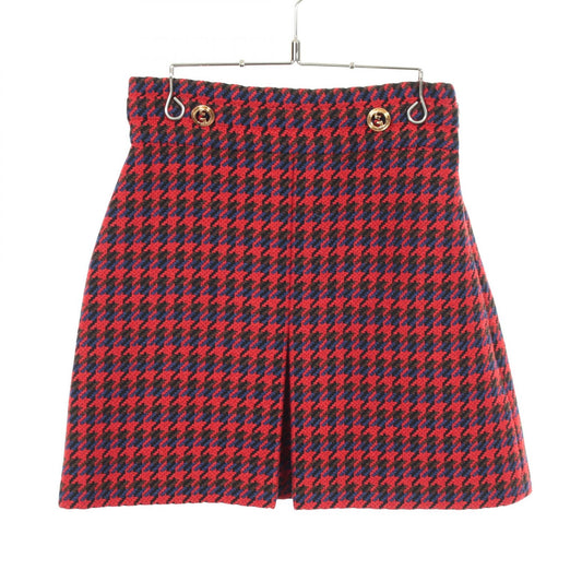 GUCCI Double G Button Houndstooth Skirt Wool Size 36