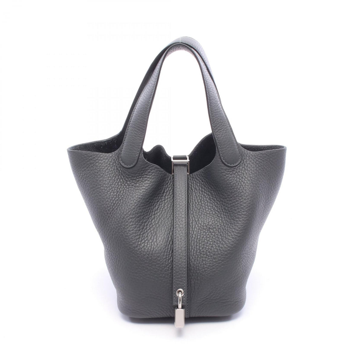 HERMES Picotin Lock PM Gray Leather Bag