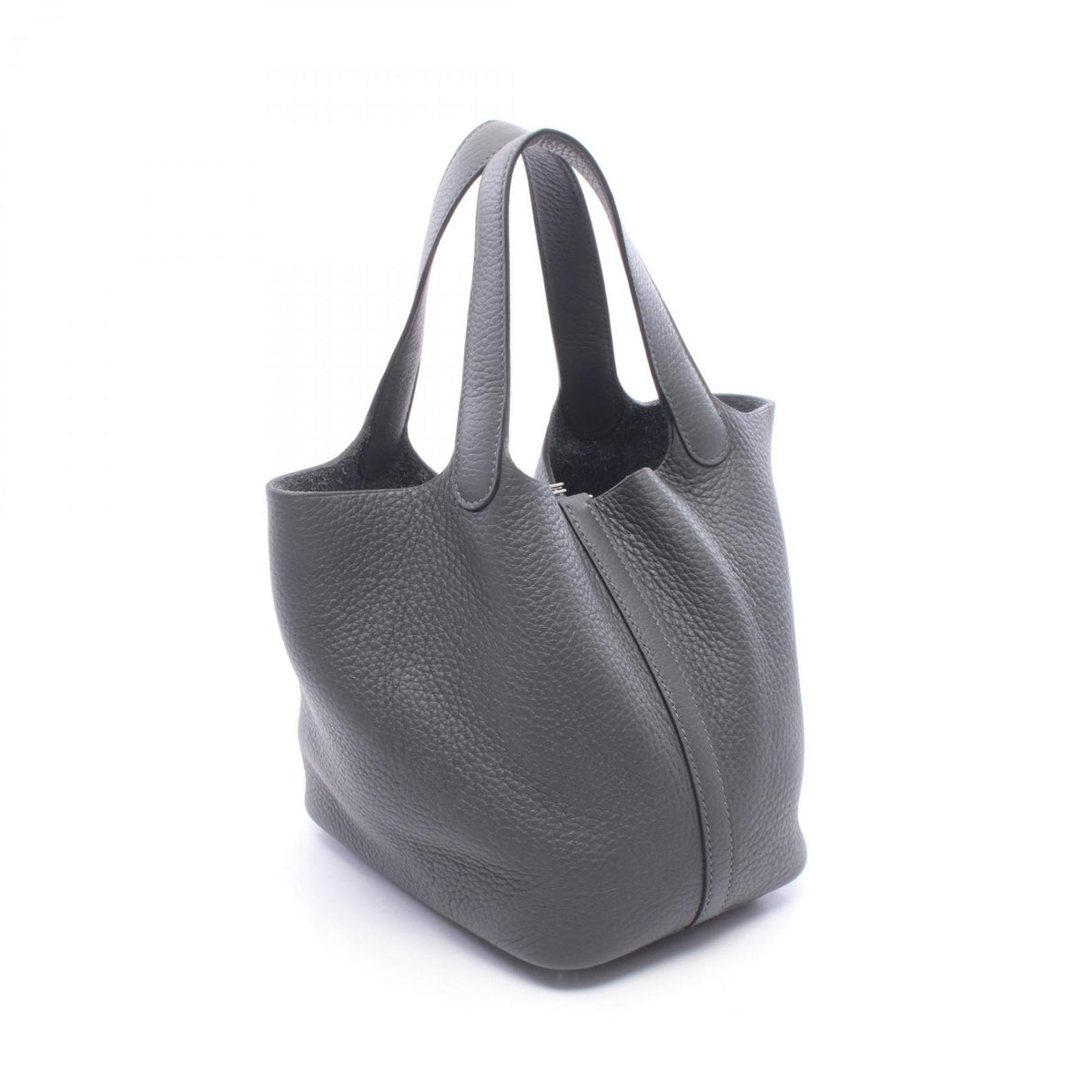 HERMES Picotin Lock PM Gray Leather Bag