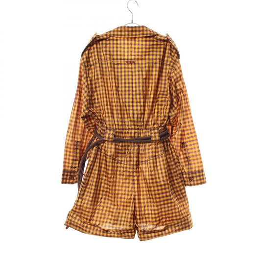 FENDI Gingham Check Silk Jumpsuit Orange Brown Size 36
