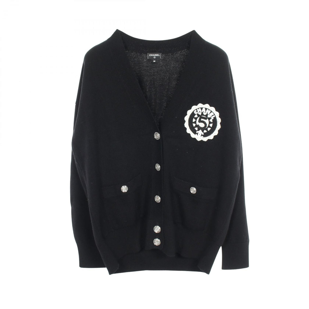 CHANEL Coco Mark Button Cashmere Cardigan Size 38
