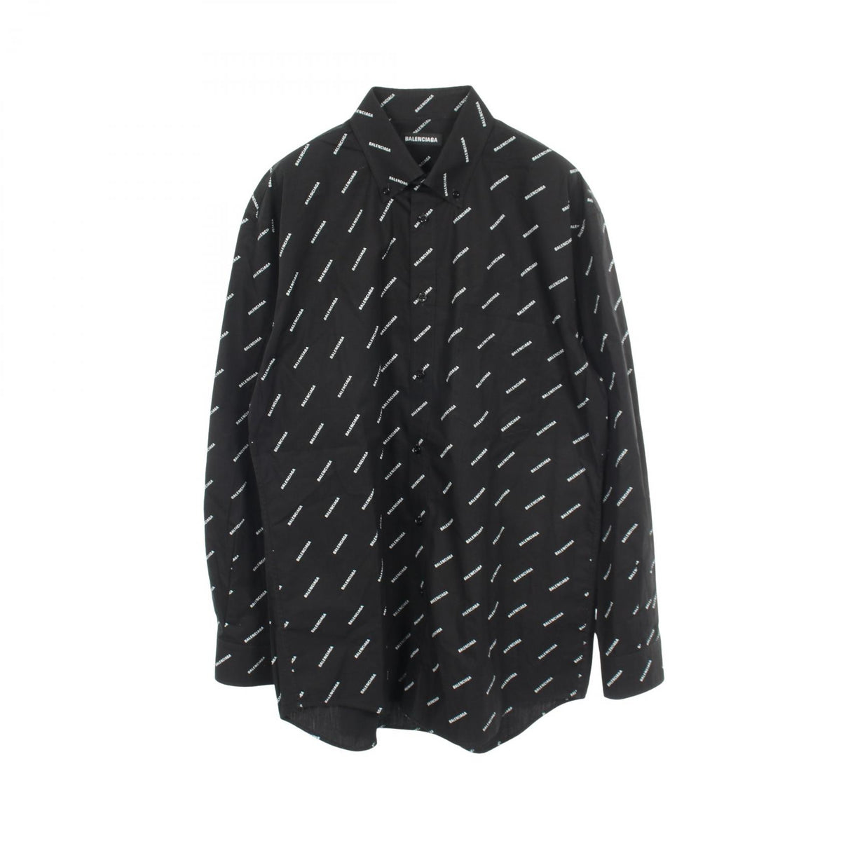 BALENCIAGA All-Over Logo Cotton Long Sleeve Button Down Black Size 37