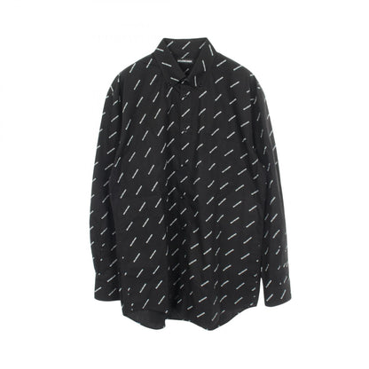 BALENCIAGA All-Over Logo Cotton Long Sleeve Button Down Black Size 37