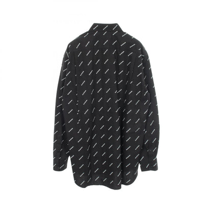 BALENCIAGA All-Over Logo Cotton Long Sleeve Button Down Black Size 37