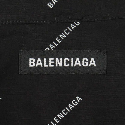 BALENCIAGA All-Over Logo Cotton Long Sleeve Button Down Black Size 37