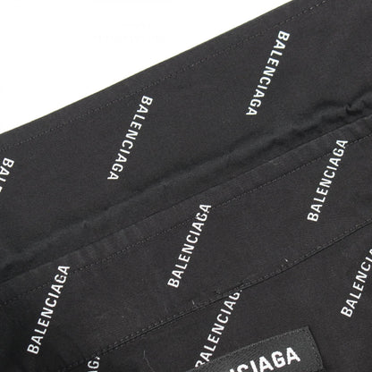 BALENCIAGA All-Over Logo Cotton Long Sleeve Button Down Black Size 37