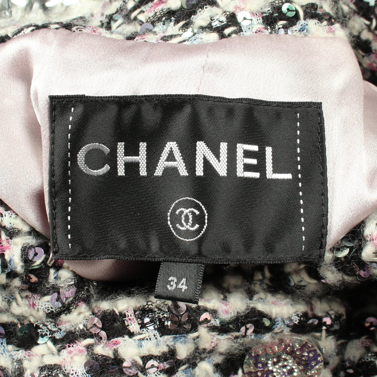 CHANEL Coco Button Sequin Tweed Coat Size 34