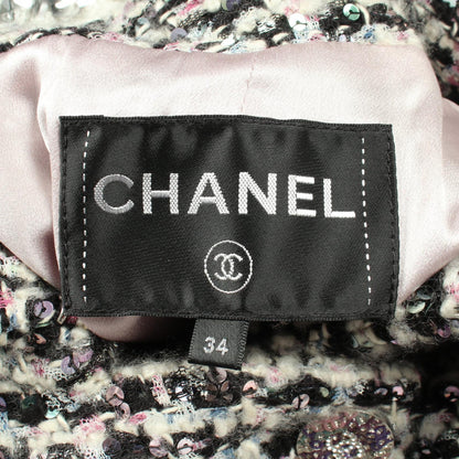 CHANEL Coco Button Sequin Tweed Coat Size 34