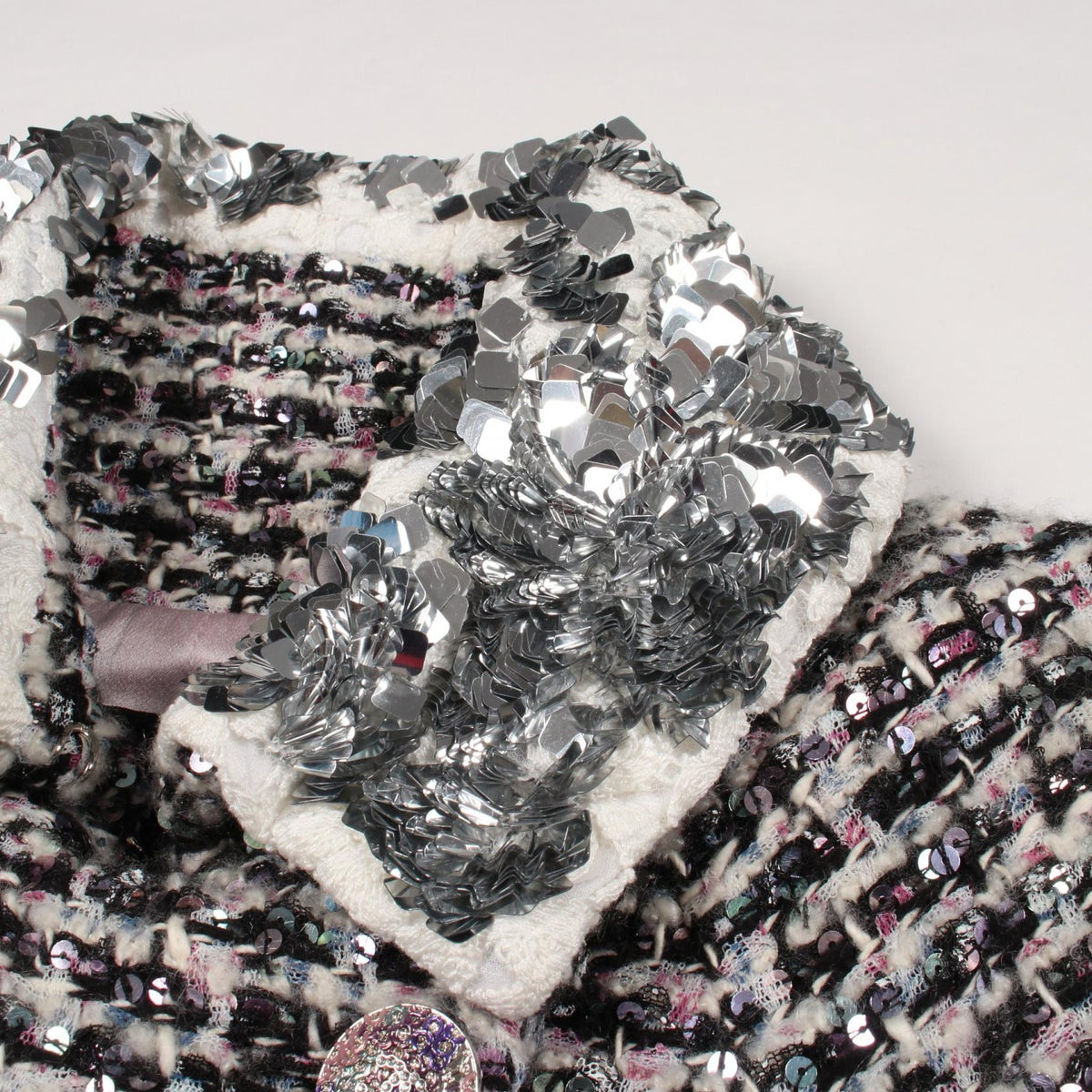 CHANEL Coco Button Sequin Tweed Coat Size 34