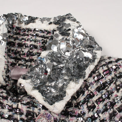 CHANEL Coco Button Sequin Tweed Coat Size 34
