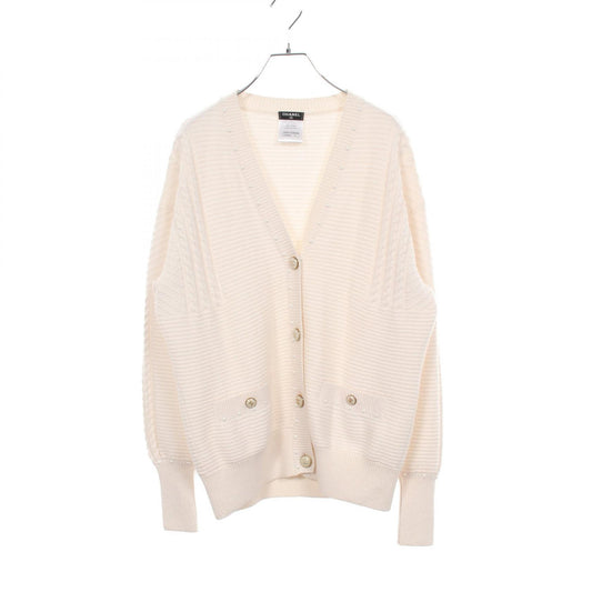CHANEL Coco Mark Faux Pearl Cotton Cardigan Size 34