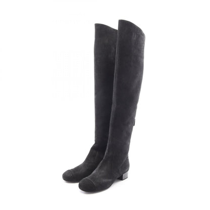 CHANEL Coco Mark Knee High Suede Boots Size 35.5