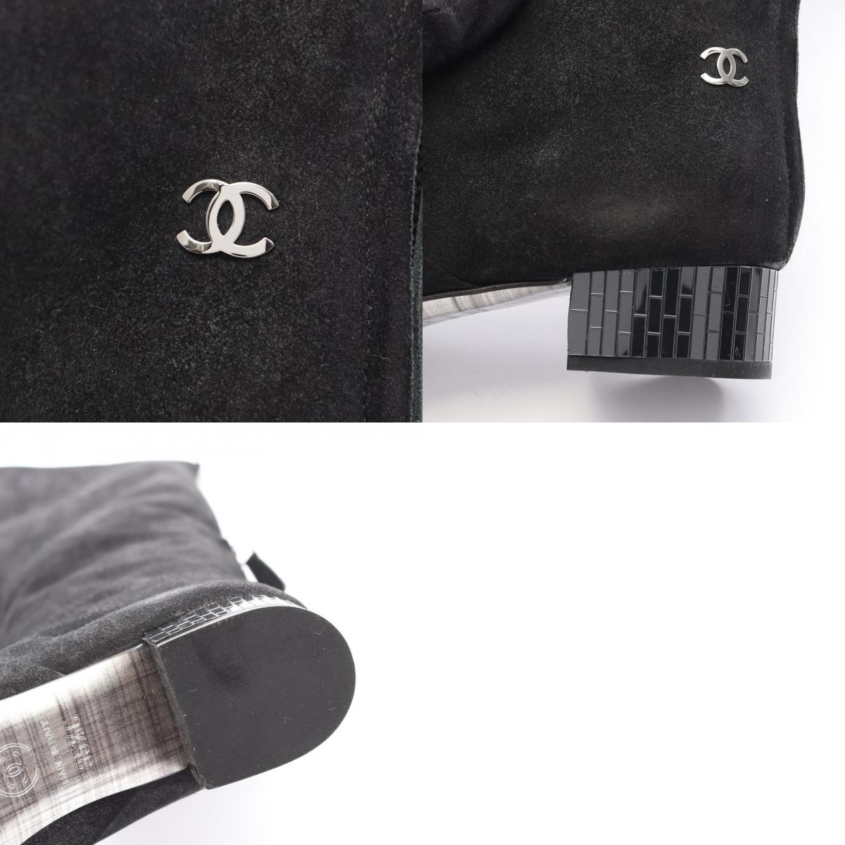 CHANEL Coco Mark Knee High Suede Boots Size 35.5