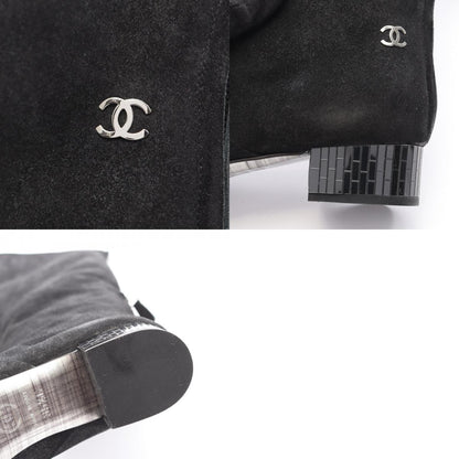 CHANEL Coco Mark Knee High Suede Boots Size 35.5