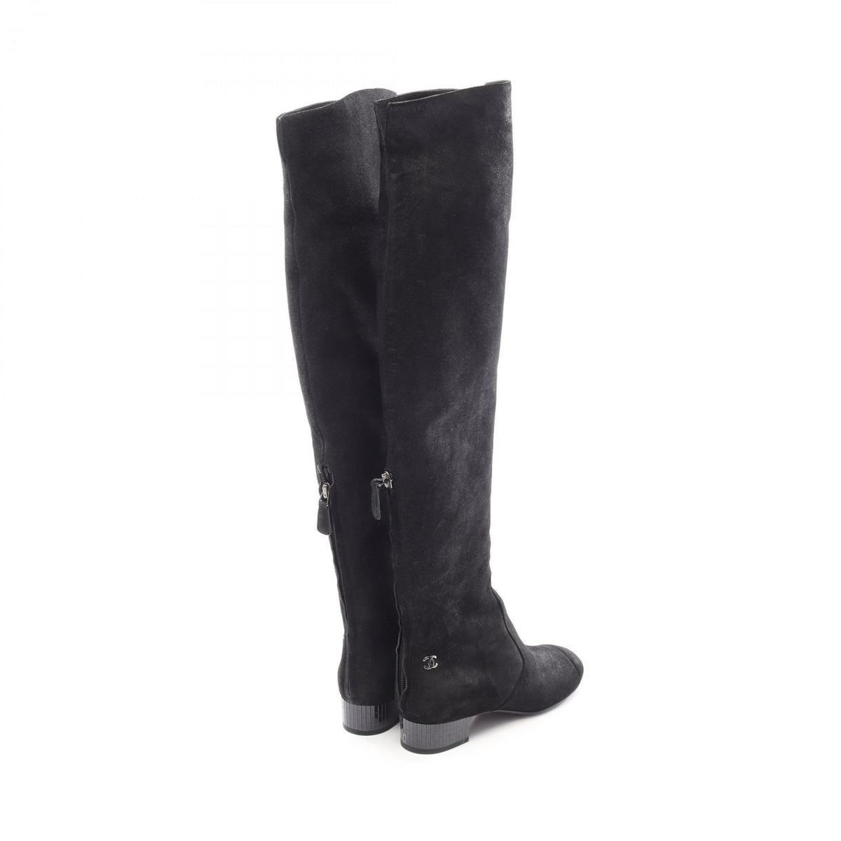 CHANEL Coco Mark Knee High Suede Boots Size 35.5
