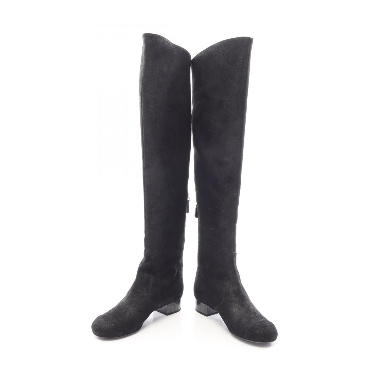 CHANEL Coco Mark Knee High Suede Boots Size 35.5
