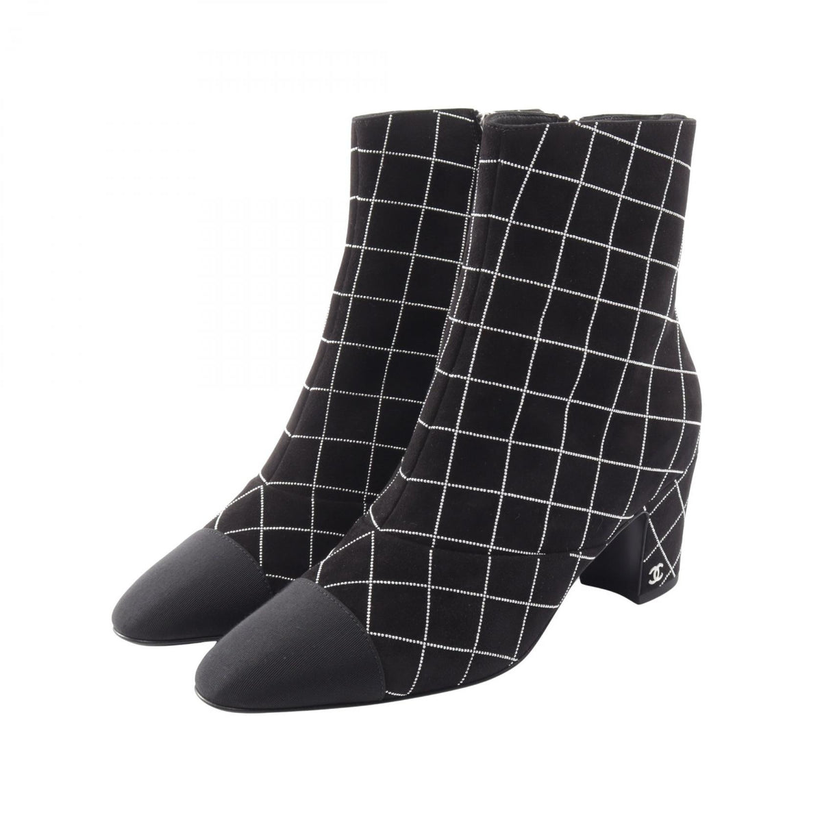 CHANEL Coco Mark Diamond Design Suede Short Boots Size 37.5
