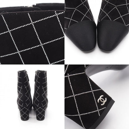 CHANEL Coco Mark Diamond Design Suede Short Boots Size 37.5
