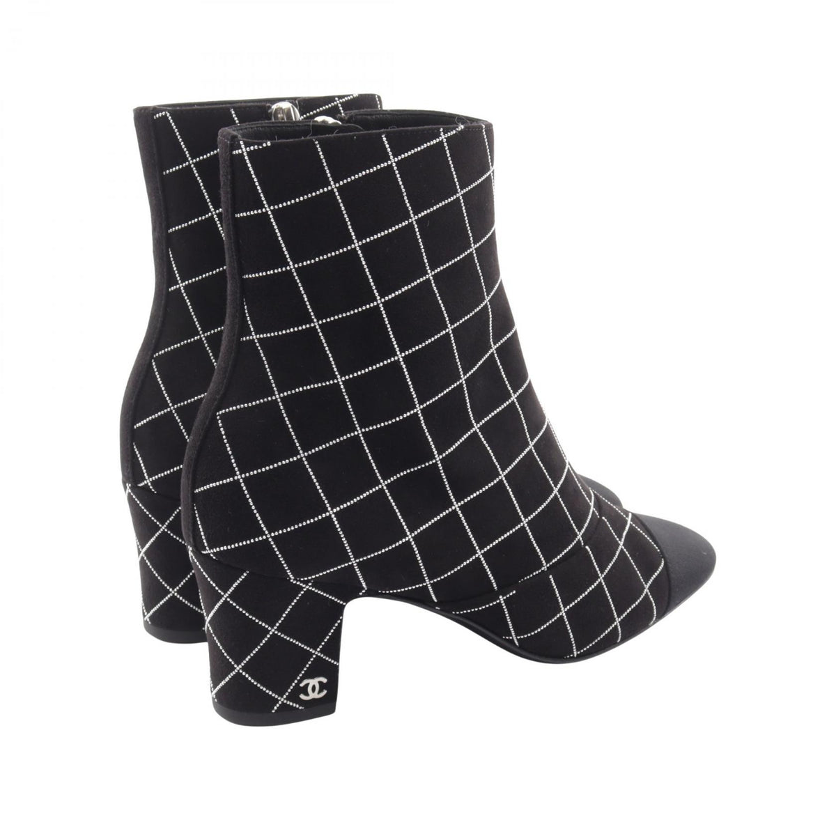 CHANEL Coco Mark Diamond Design Suede Short Boots Size 37.5