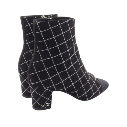 CHANEL Coco Mark Diamond Design Suede Short Boots Size 37.5