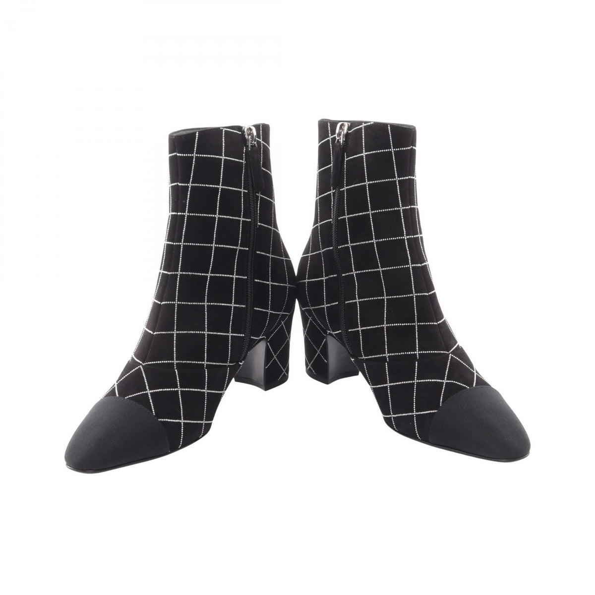 CHANEL Coco Mark Diamond Design Suede Short Boots Size 37.5