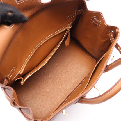 HERMES Birkin 25 Gold Togo Handbag Brown