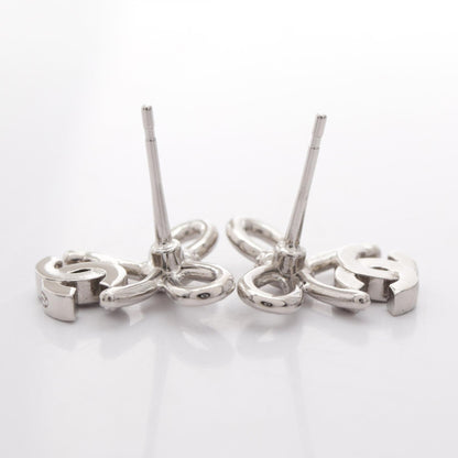 CHANEL CC Mark Ribbon Metal Silver Tone Earrings