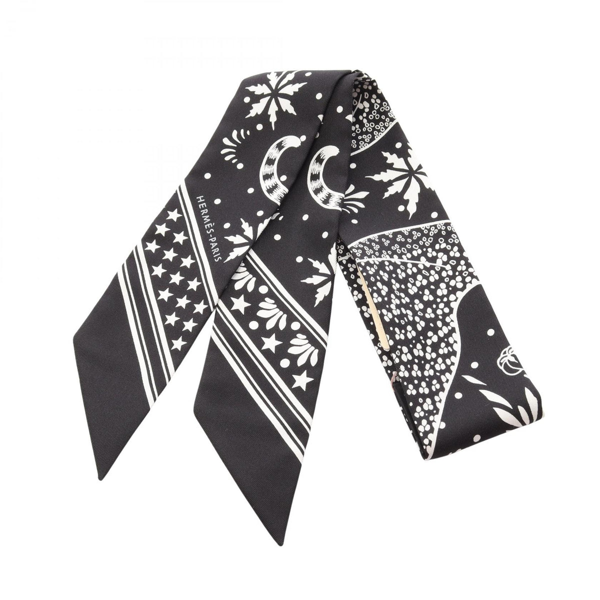 HERMES Les Leopards Bandana Scarf Black