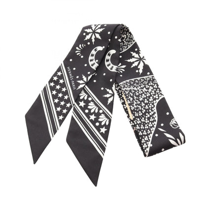 HERMES Les Leopards Bandana Scarf Black