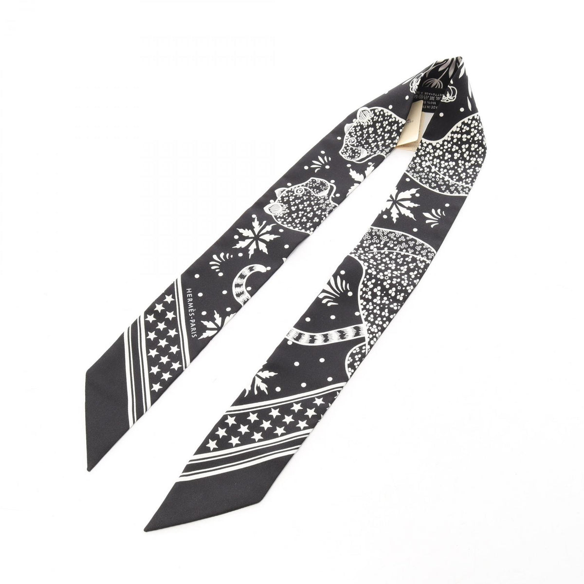 HERMES Les Leopards Bandana Scarf Black