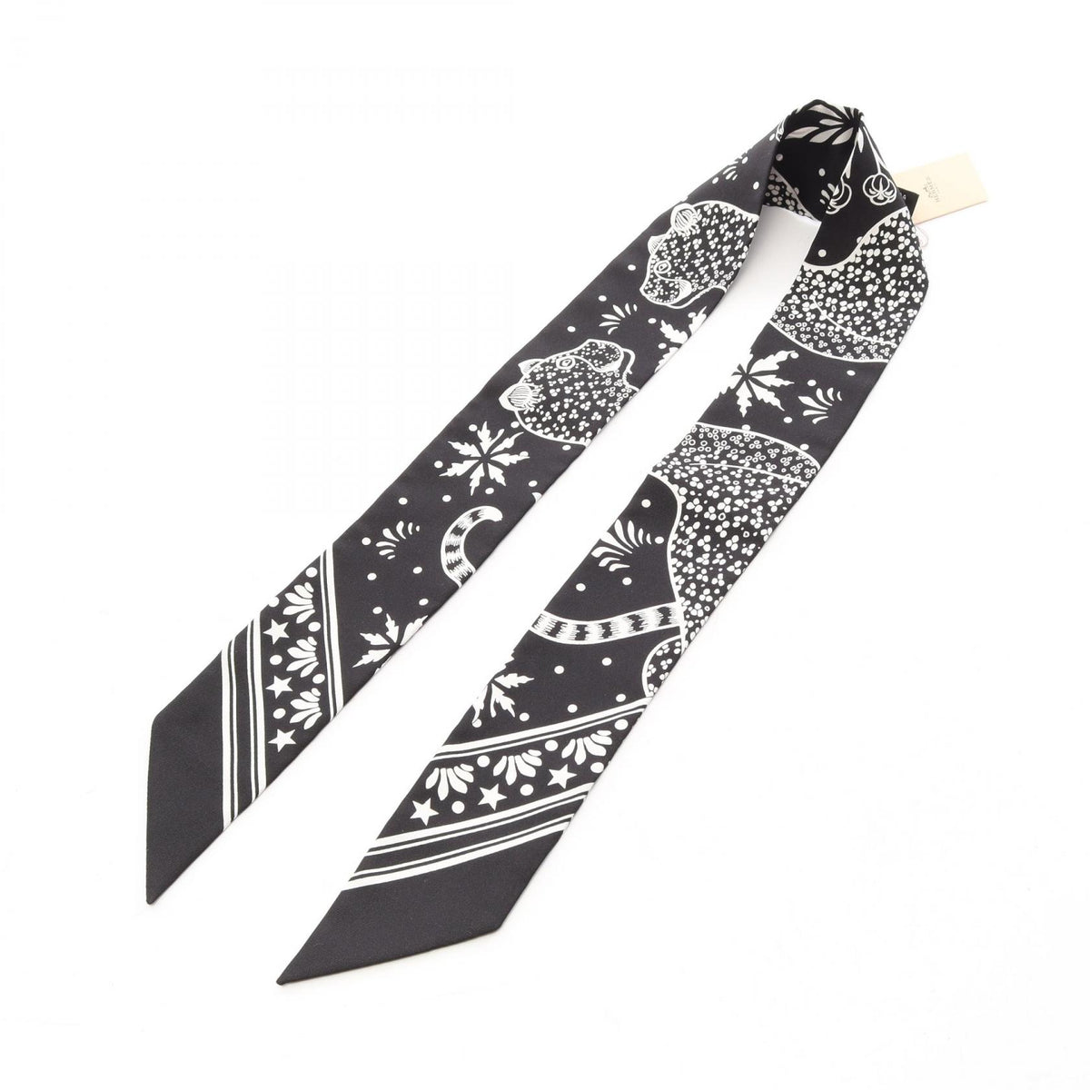 HERMES Les Leopards Bandana Scarf Black