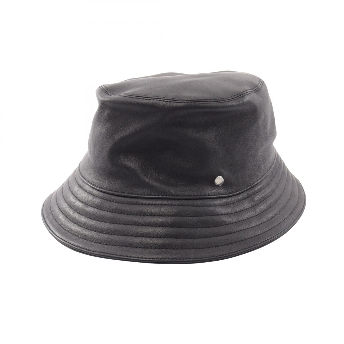 HERMES Sellier Button Leather Bucket Hat Black Size 59