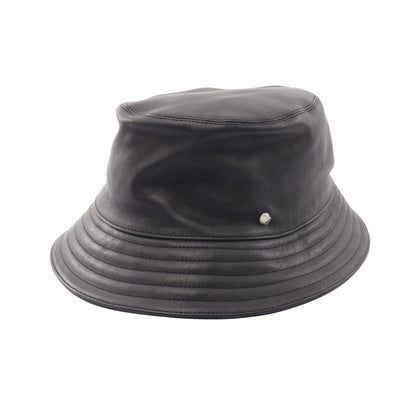 HERMES Sellier Button Leather Bucket Hat Black Size 59