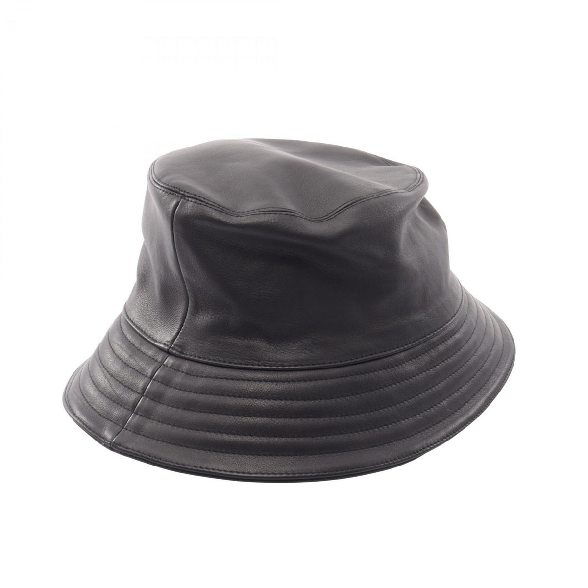 HERMES Sellier Button Leather Bucket Hat Black Size 59