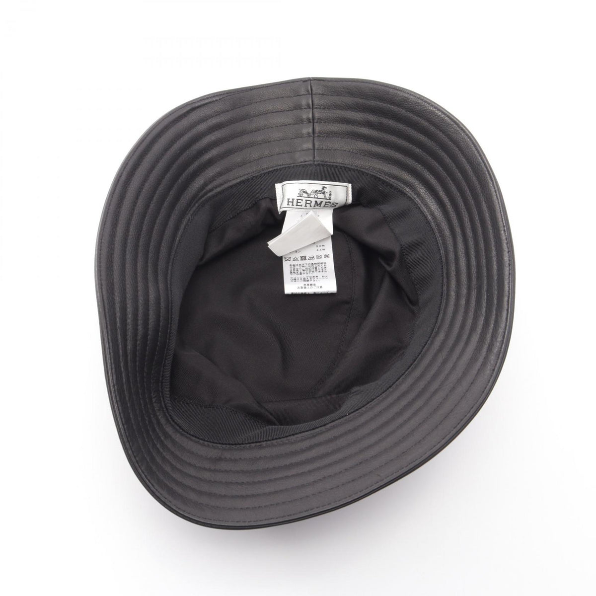 HERMES Sellier Button Leather Bucket Hat Black Size 59
